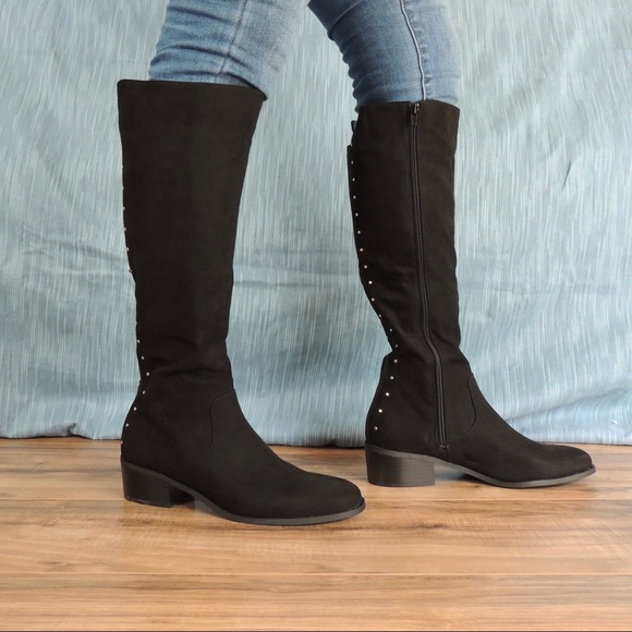 New black faux suede below knee boots - Picture 2 of 14